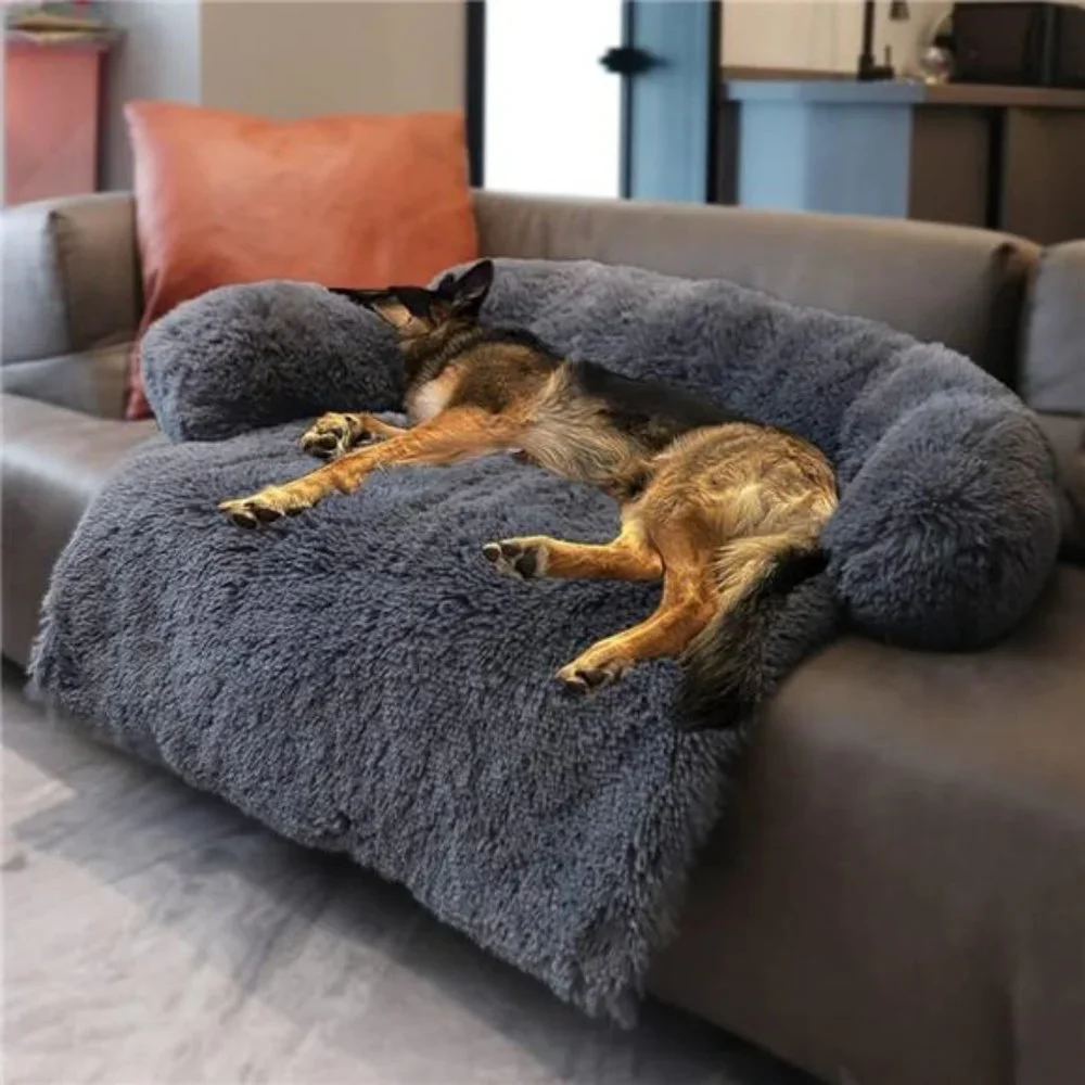 Calming Dog Bed Fluffy Plush Dog Mat for Furniture Protector with Washable Cover